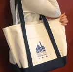 Product Description: Heavy Natural Canvas Tote Bag with Historical Society of Washington, D.C. Discover DCHISTORY.ORG on the side pocket. Dark blue accent handles and bottom.</br></br>Dimensions: 12 x 19.5 x 5 inches</br>The handles are big enough to go over your shoulder.</br>Thicker & Stronger: Our canvas bags are made of premium and thick canvas, 100% cotton. Don't worry about Ripping Off The Bags Handles. The canvas tote bag with sturdy straps can carry a lot.</br>Multi-Purpose: The bags can be used as a yoga bag, gym bag, beach bag, laundry tote bag, a birthday goodies bag.</br>D Savings and Environmentally Friendly: Paper bags are easy to break and wasting paper. Plastic bags are hard to be degraded and pollute the environment. But Canvas Bags are non-toxic, strong, and reusable, environmentally friendly.</br> "Discover DCHistory" Tote